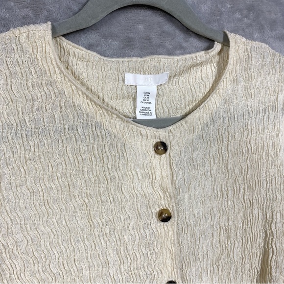 NEW H&M Button Up Vest Textured Jersey Waistcoat Dainty Size M Cream - Picture 2 of 7